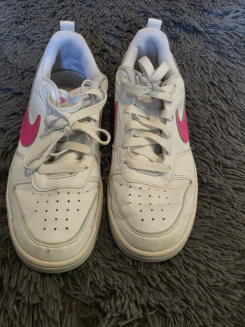 Nike Court Kids' White Sneakers with Pink Swoosh Size 4Y